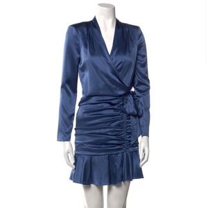 Veronica Beard Blue Ruched V-Neck Cocktail Dress